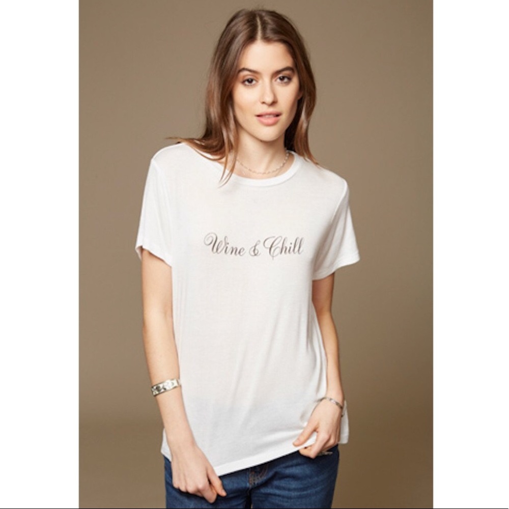 NWT Daydreamer Wine & Chill Tee Shirt White Super Soft
